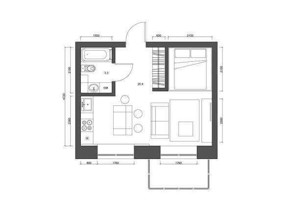 Дизайн квартиры площадью 29 квадратных метров в стиле минимализм 9 | Дока-Мастер