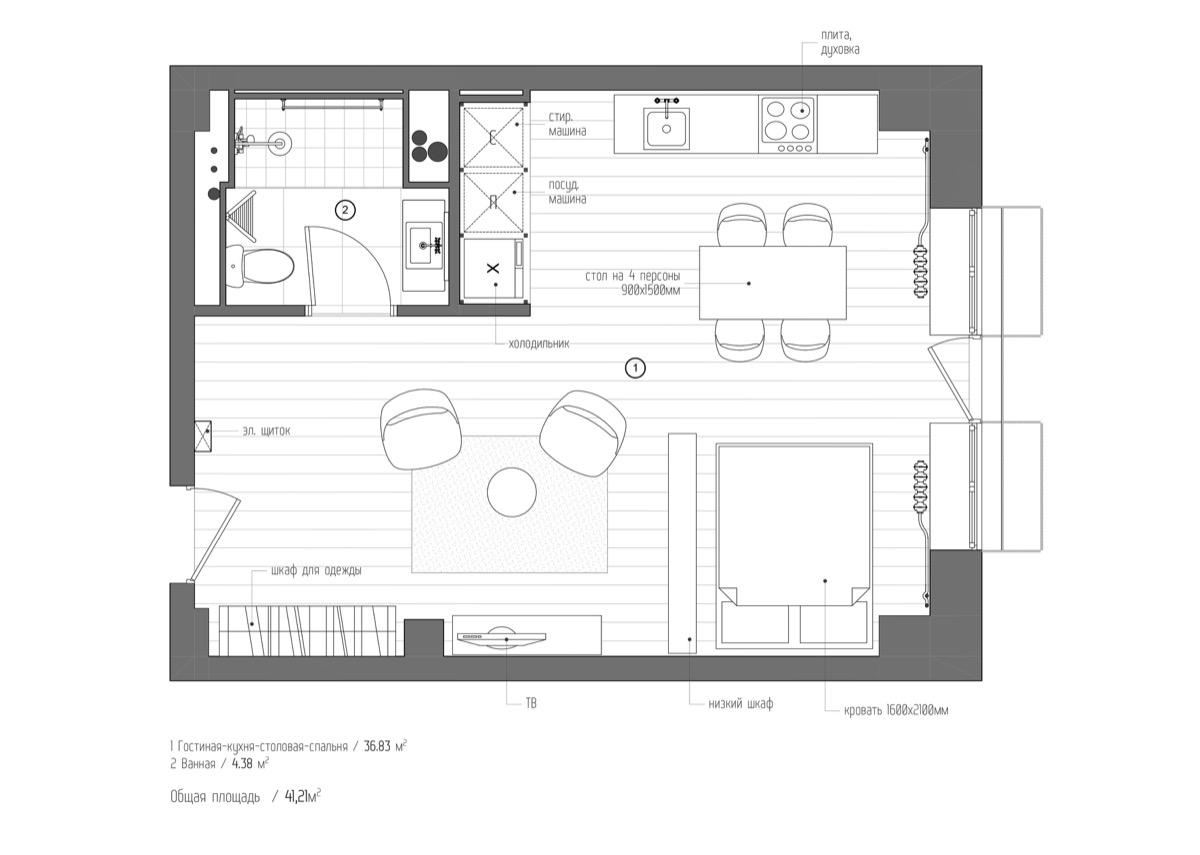 Квартира площадью 40 м² для молодой пары с дизайном в оригинальном стиле 12 | Дока-Мастер